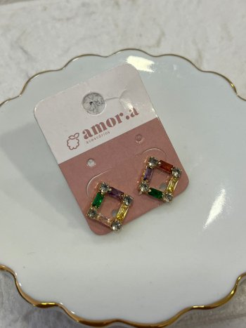 BRINCO QUADRADO COLORIDO SEMIJOIA