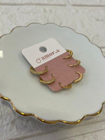 TRIO DE ARGOLAS BRILHOS SEMIJOIA