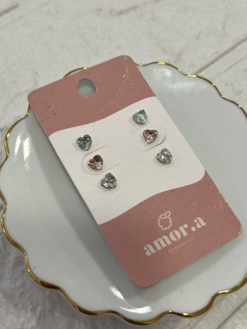 TRIO CORACAO COLORIDO PRATA925